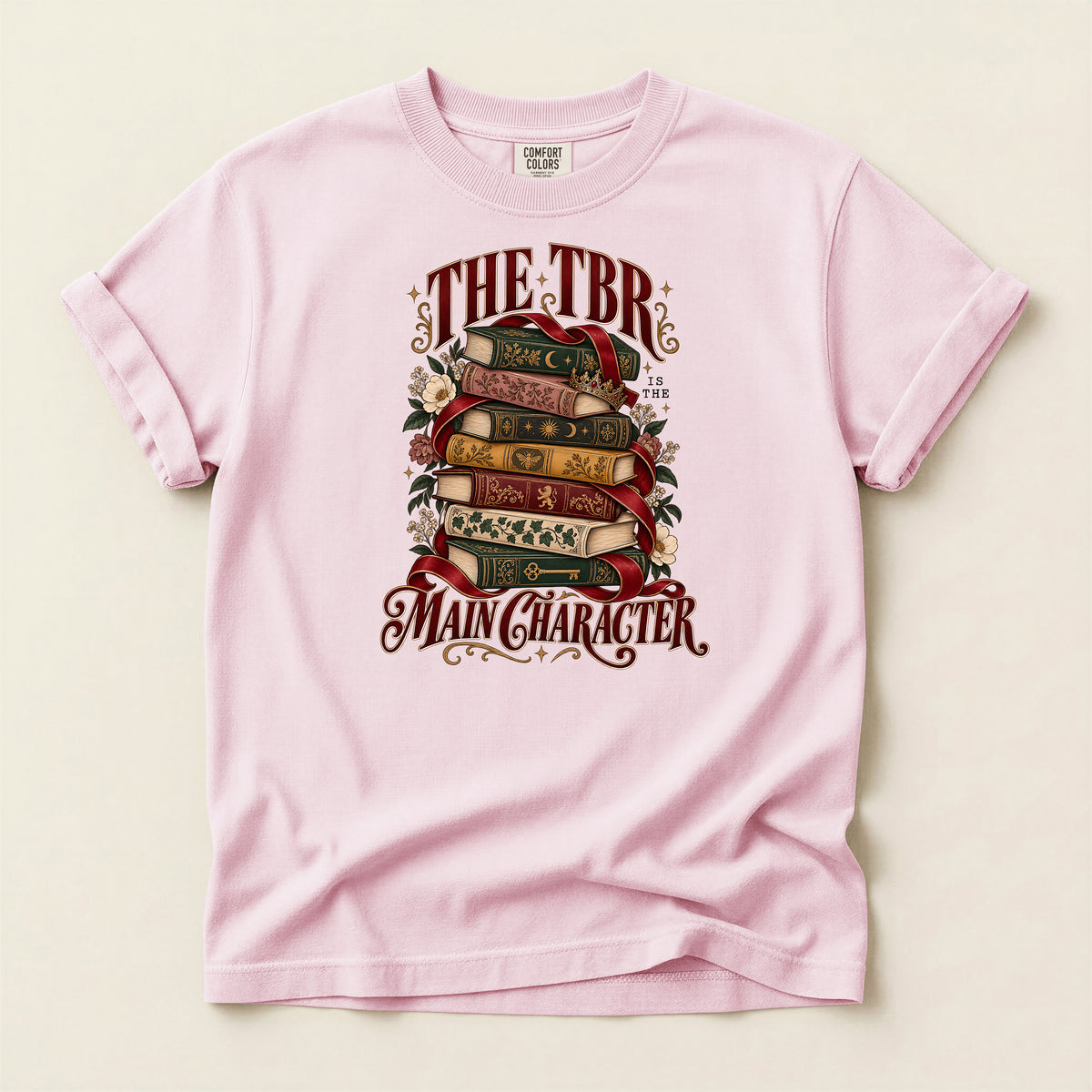 T-Shirt — “The TBR Main Character” Stack of Books Graphic Tee