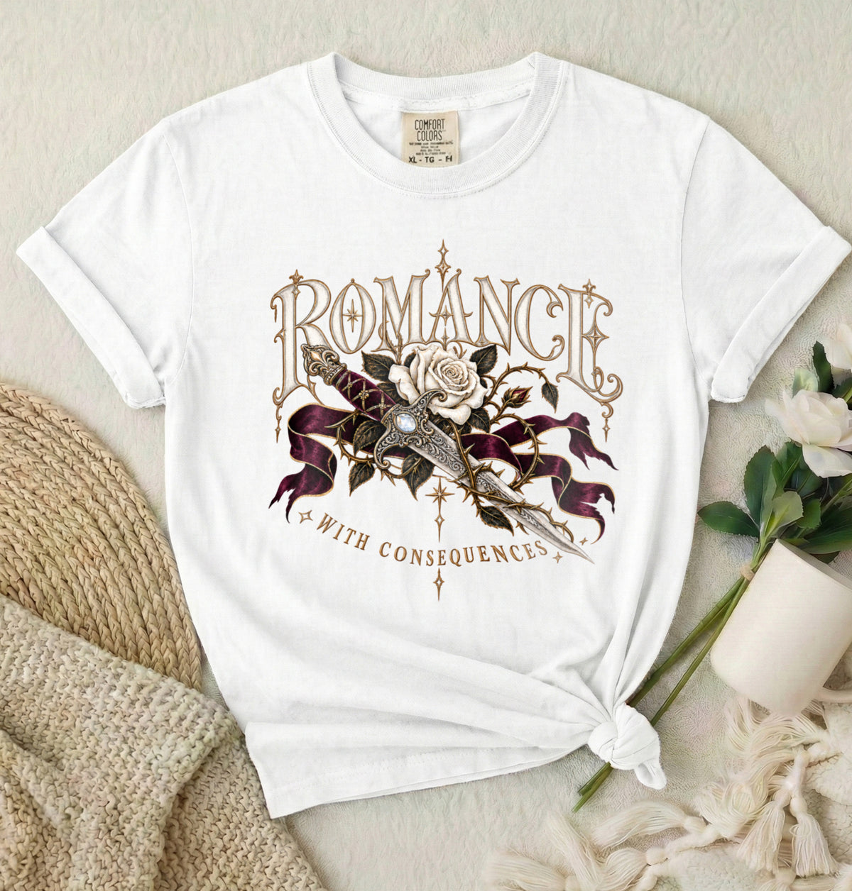 Romance Rose Dagger T-Shirt — "Romance: Worth Consequences" Graphic Tee