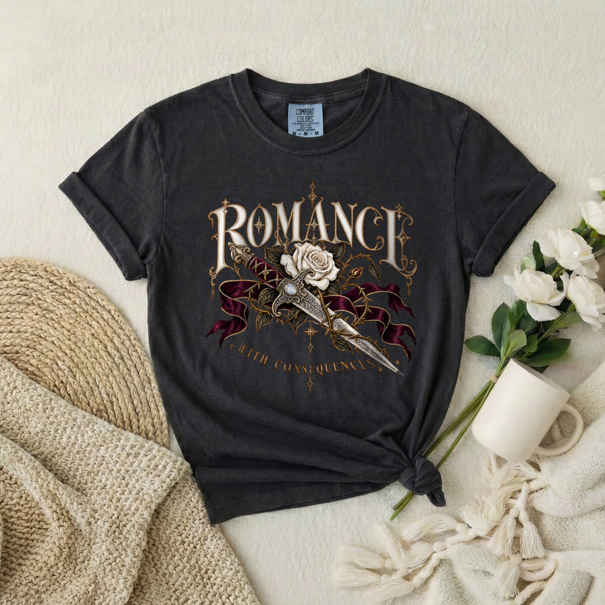 Romance Rose Dagger T-Shirt — "Romance: Worth Consequences" Graphic Tee