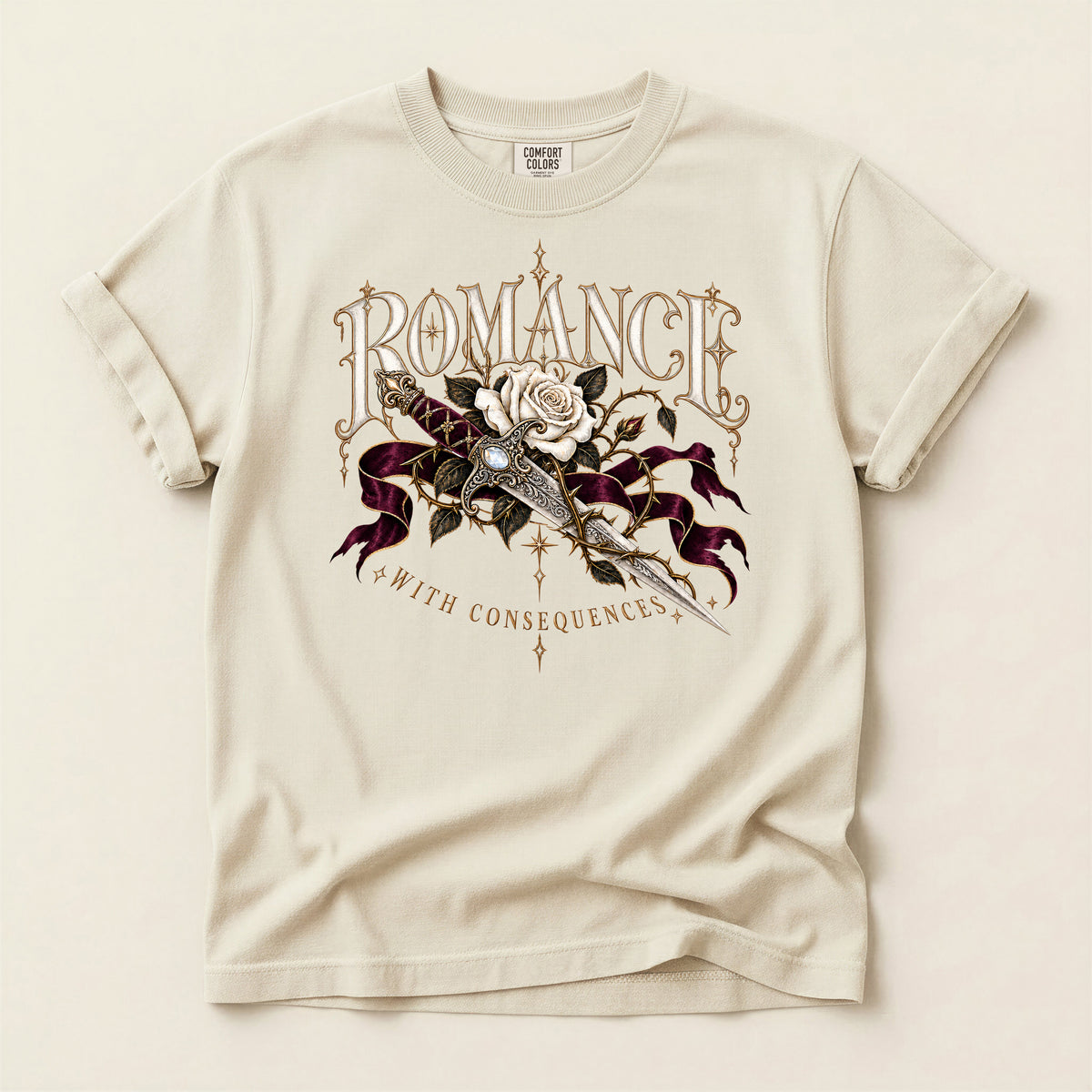 Romance Rose Dagger T-Shirt — "Romance: Worth Consequences" Graphic Tee