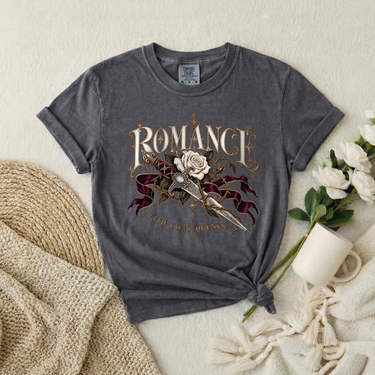 Romance Rose Dagger T-Shirt — "Romance: Worth Consequences" Graphic Tee