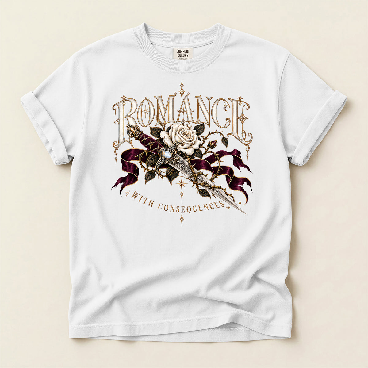 Romance Rose Dagger T-Shirt — "Romance: Worth Consequences" Graphic Tee