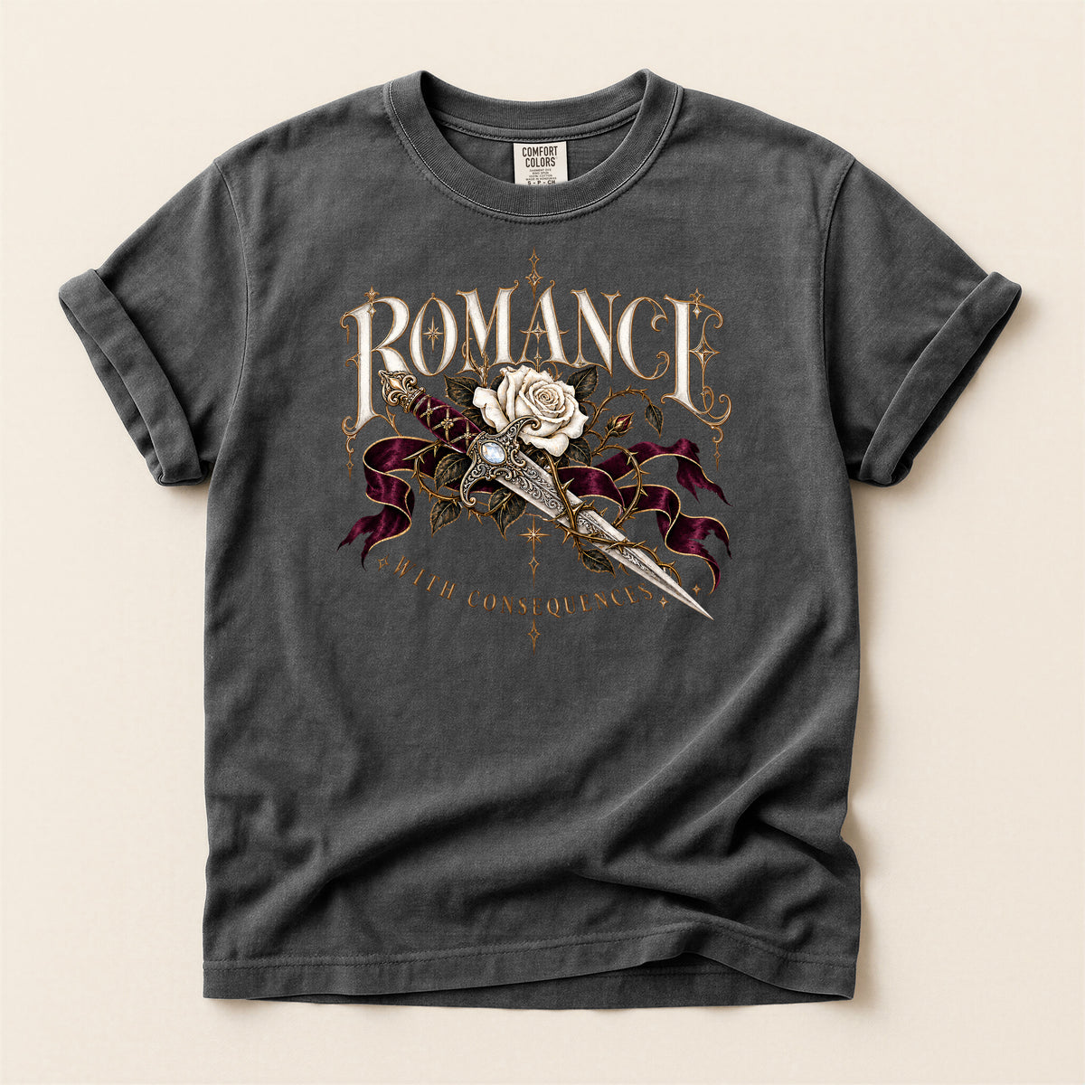 Romance Rose Dagger T-Shirt — "Romance: Worth Consequences" Graphic Tee