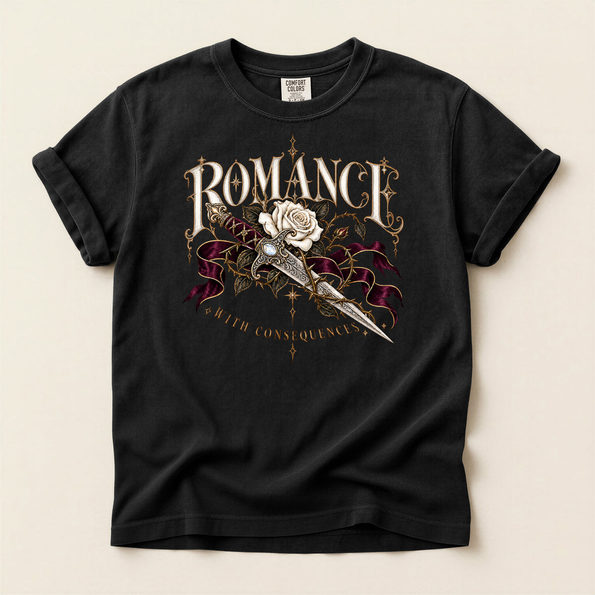 Romance Rose Dagger T-Shirt — "Romance: Worth Consequences" Graphic Tee