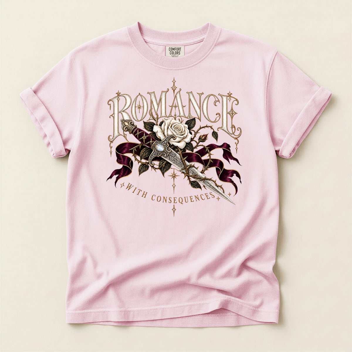 Romance Rose Dagger T-Shirt — "Romance: Worth Consequences" Graphic Tee