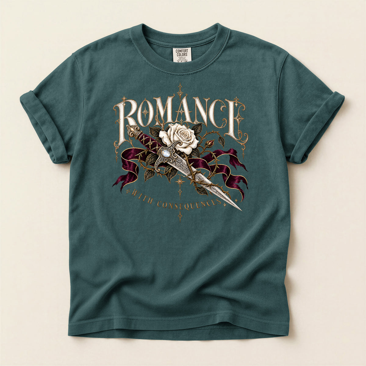 Romance Rose Dagger T-Shirt — "Romance: Worth Consequences" Graphic Tee