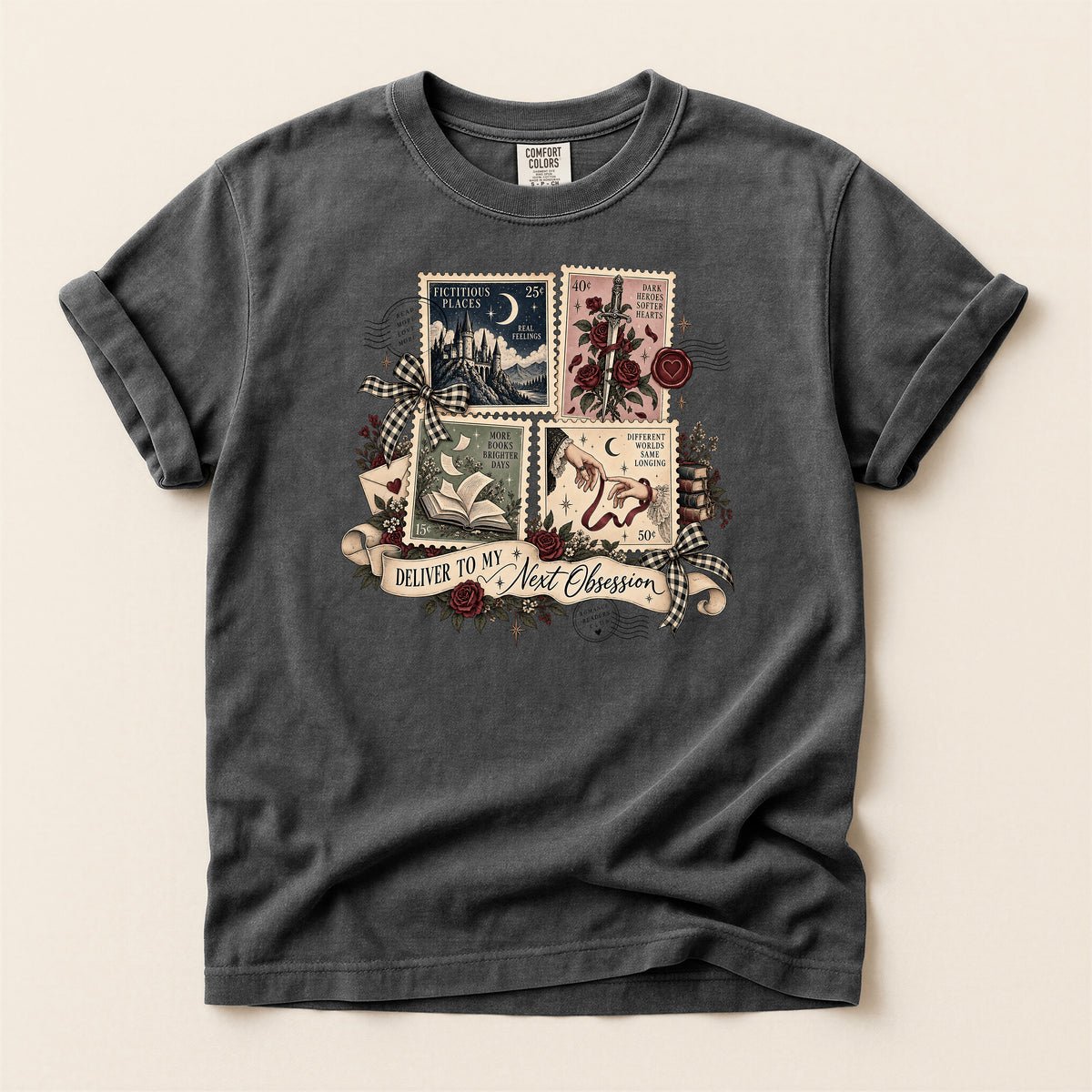 Stamps T-Shirt — 'Deliver to My Next Obsession' Vintage Mystic Tee