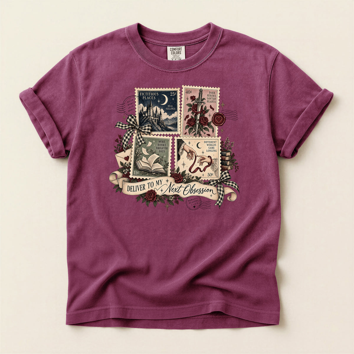 Stamps T-Shirt — 'Deliver to My Next Obsession' Vintage Mystic Tee