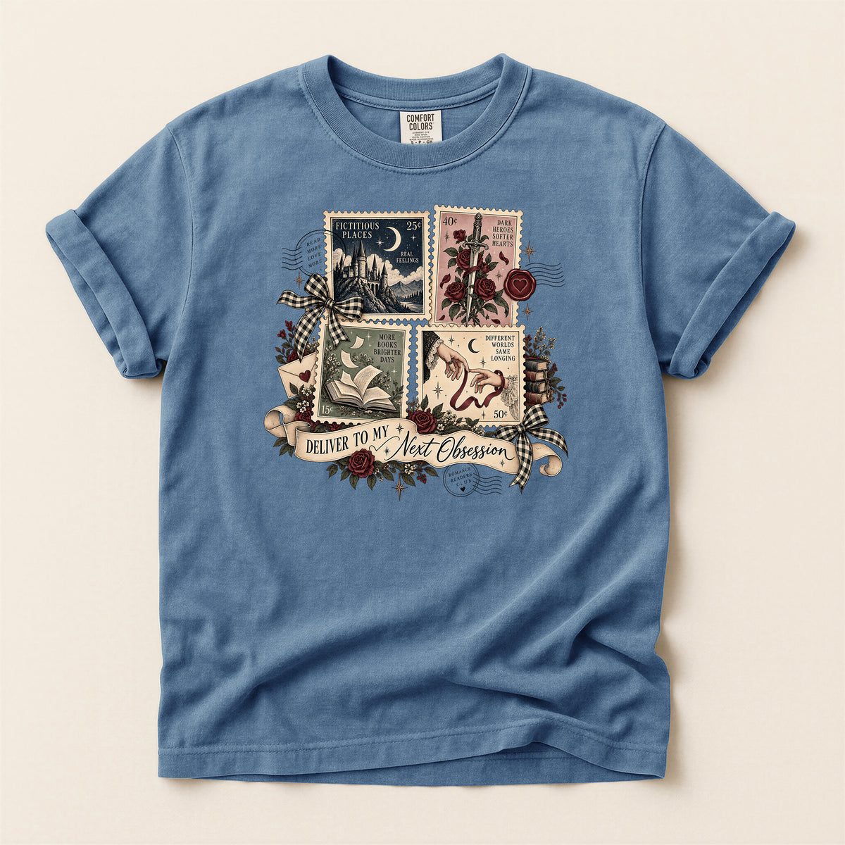 Stamps T-Shirt — 'Deliver to My Next Obsession' Vintage Mystic Tee