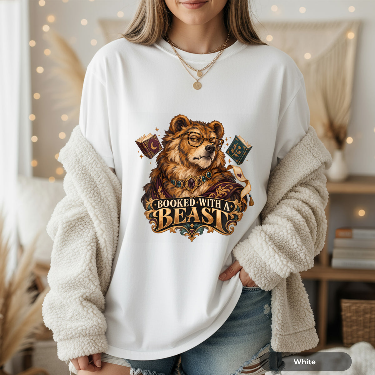 Booked With a Beast T-Shirt — Literary Bear Graphic Tee