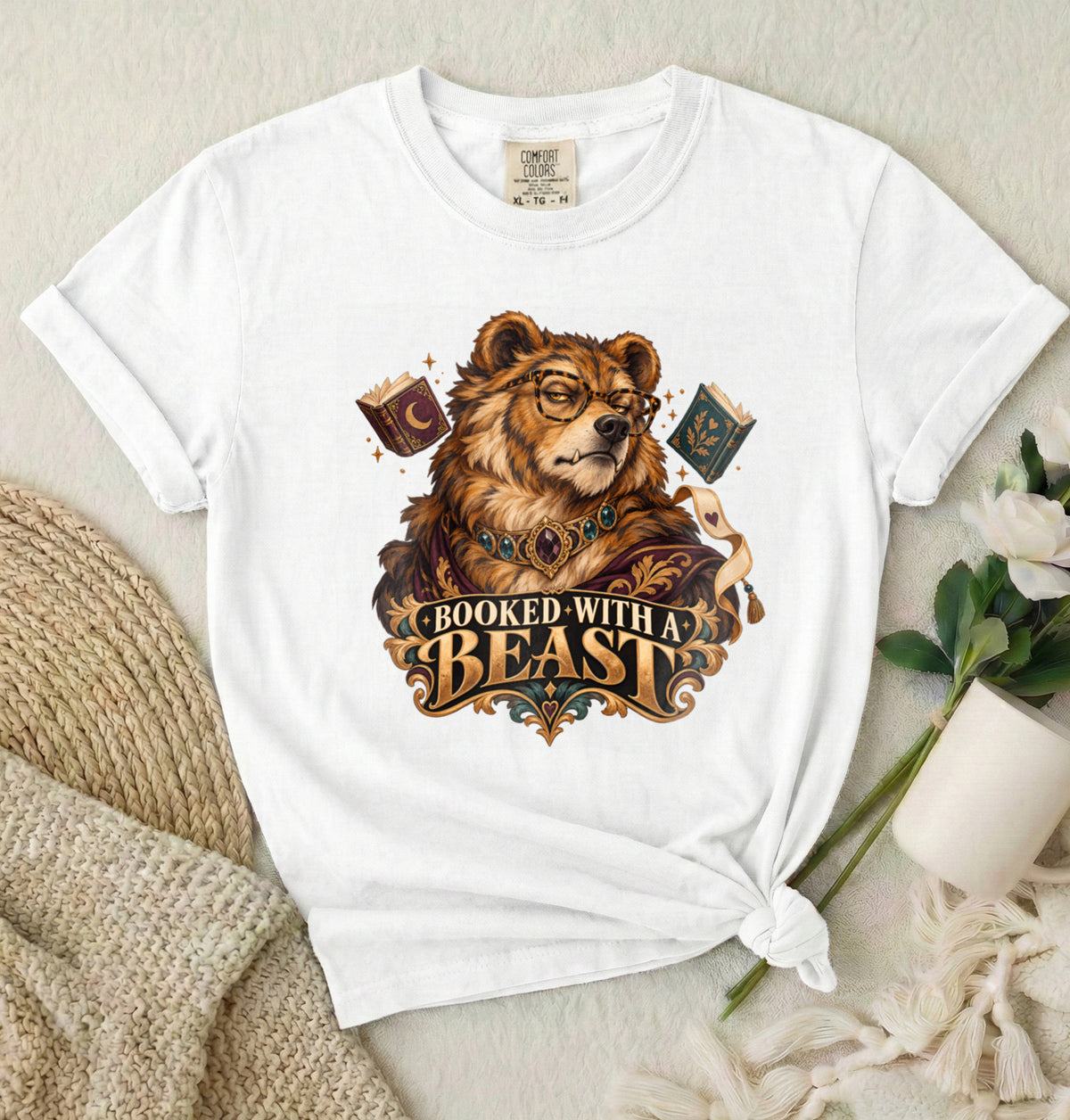 Booked With a Beast T-Shirt — Literary Bear Graphic Tee