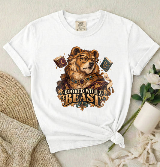 Booked With a Beast T-Shirt — Literary Bear Graphic Tee