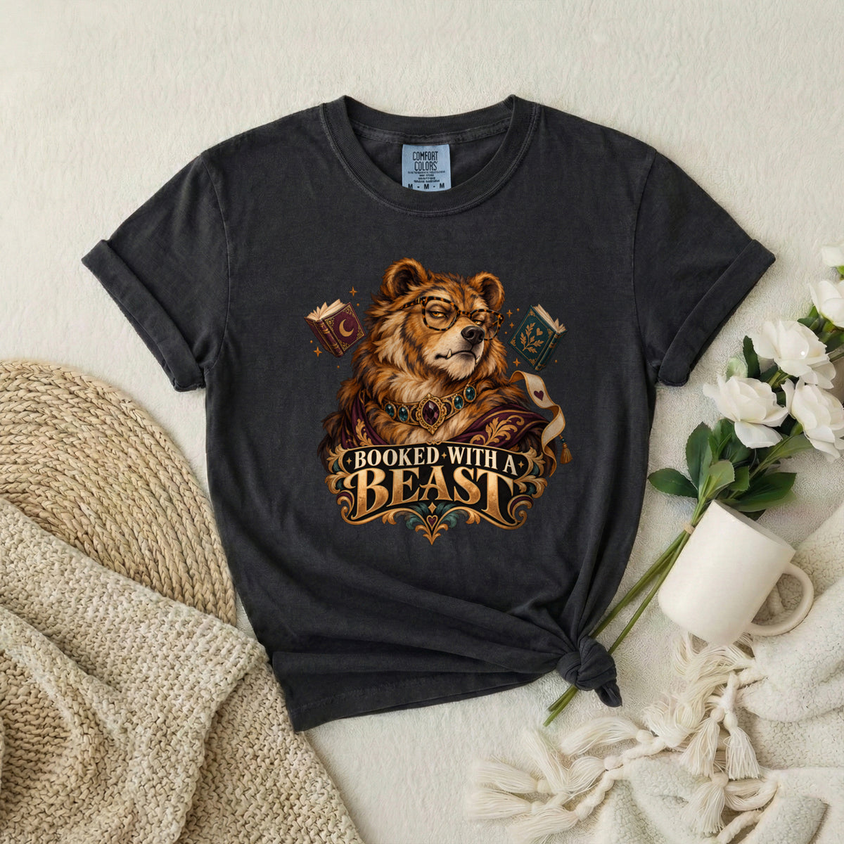 Booked With a Beast T-Shirt — Literary Bear Graphic Tee
