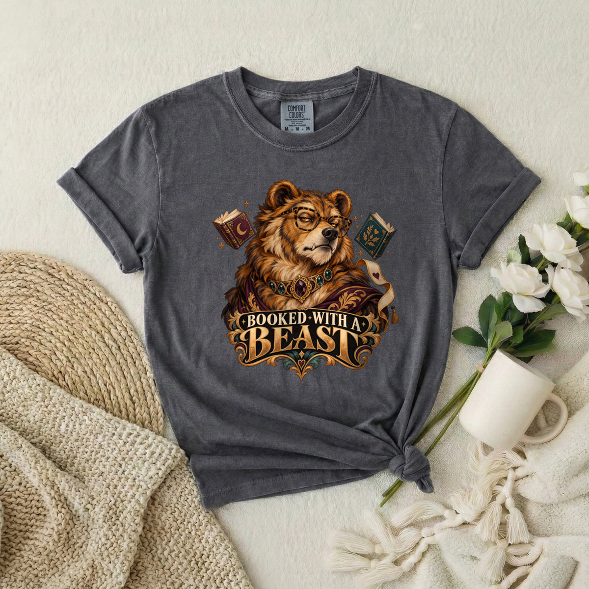 Booked With a Beast T-Shirt — Literary Bear Graphic Tee