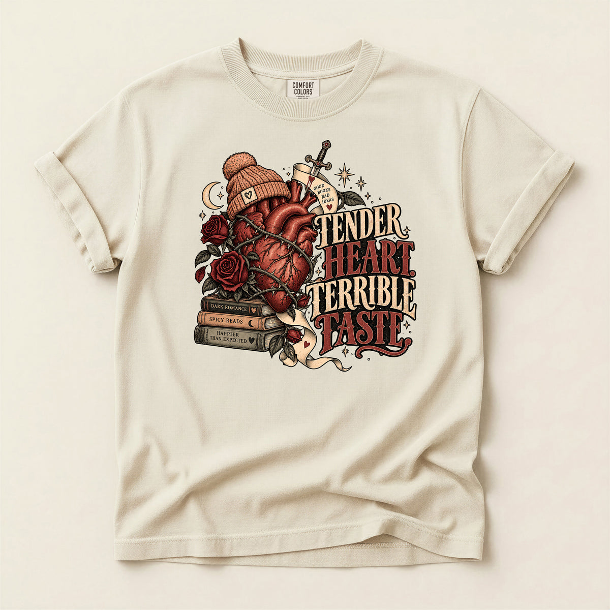 Graphic T-Shirt — “Tender Heart Terrible Taste” Vintage Tattoo Heart Design