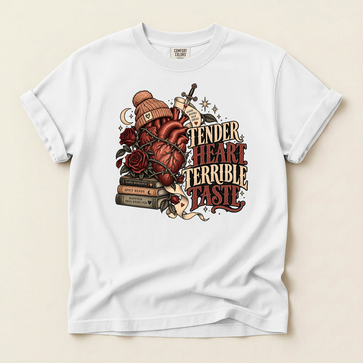 Graphic T-Shirt — “Tender Heart Terrible Taste” Vintage Tattoo Heart Design