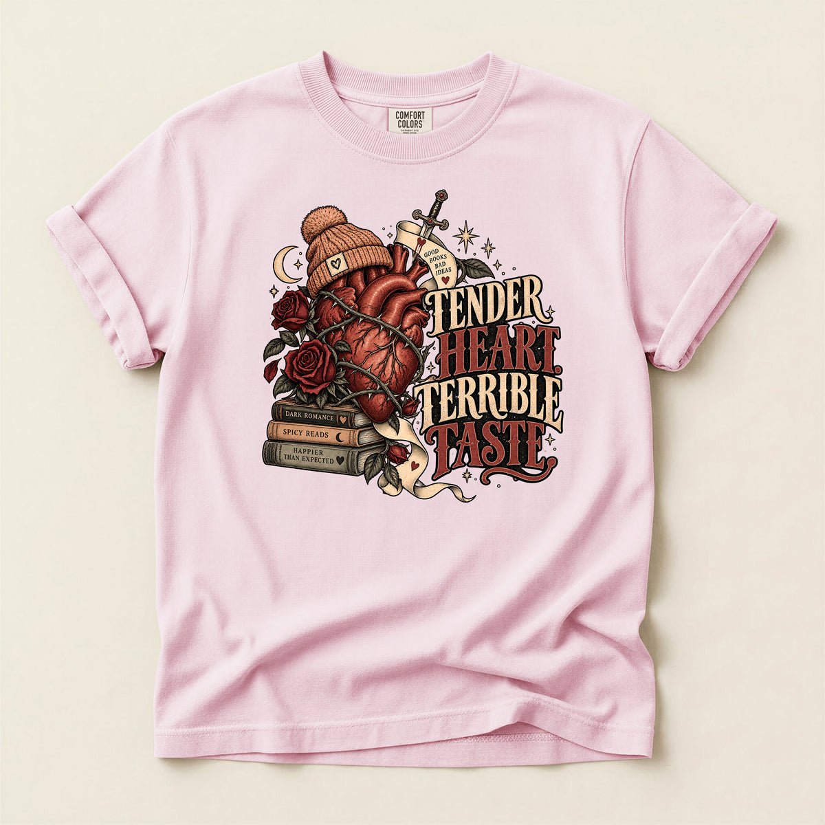 Graphic T-Shirt — “Tender Heart Terrible Taste” Vintage Tattoo Heart Design