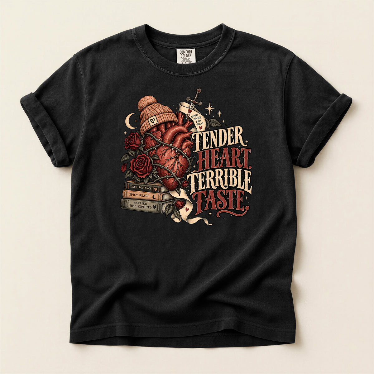 Graphic T-Shirt — “Tender Heart Terrible Taste” Vintage Tattoo Heart Design