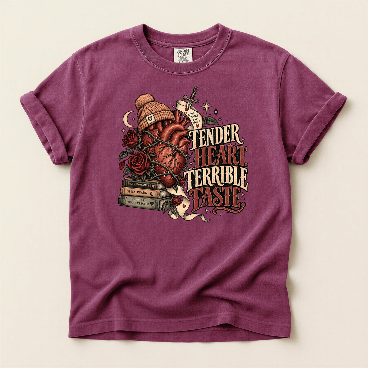 Graphic T-Shirt — “Tender Heart Terrible Taste” Vintage Tattoo Heart Design