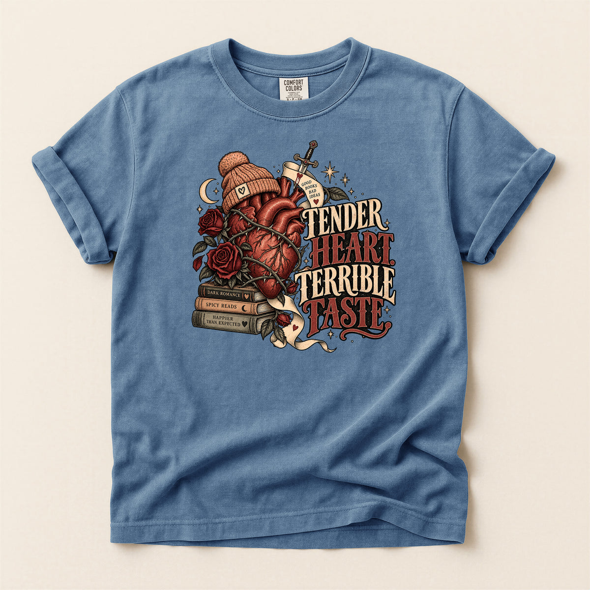 Graphic T-Shirt — “Tender Heart Terrible Taste” Vintage Tattoo Heart Design