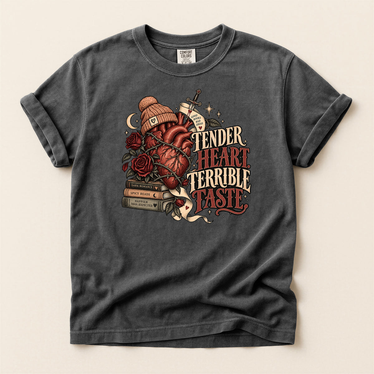 Graphic T-Shirt — “Tender Heart Terrible Taste” Vintage Tattoo Heart Design