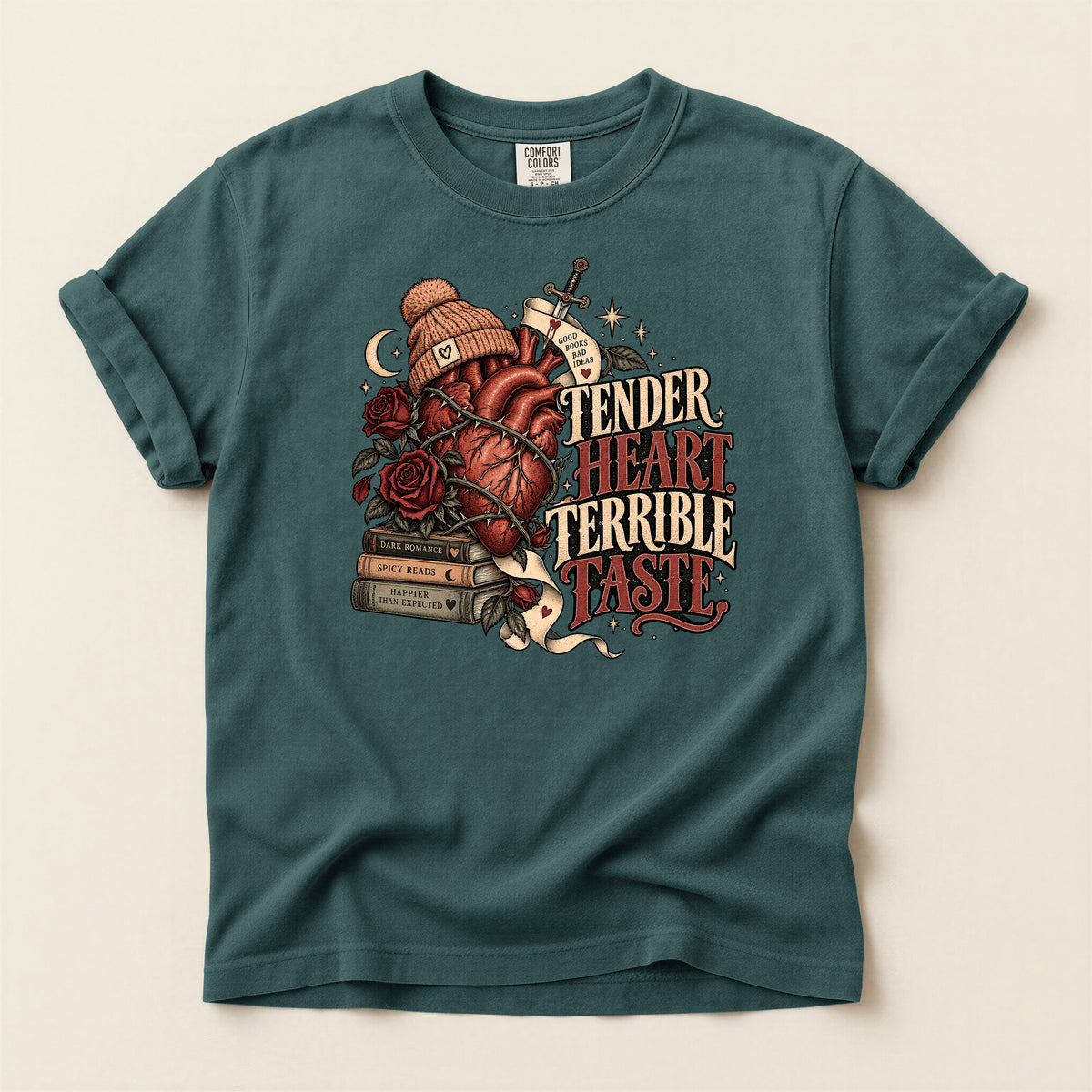 Graphic T-Shirt — “Tender Heart Terrible Taste” Vintage Tattoo Heart Design