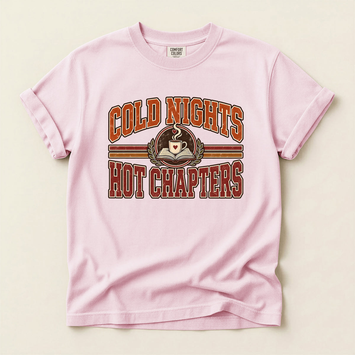 Cold Nights Hot Chapters T-Shirt — Cozy Coffee & Reading Graphic Tee