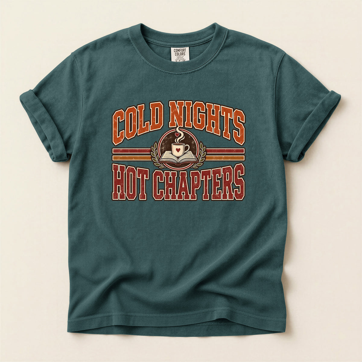 Cold Nights Hot Chapters T-Shirt — Cozy Coffee & Reading Graphic Tee