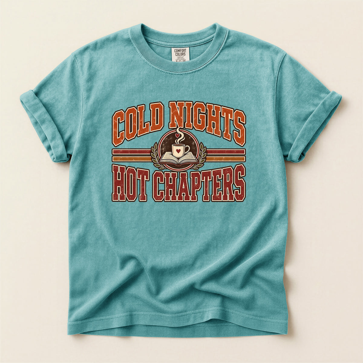 Cold Nights Hot Chapters T-Shirt — Cozy Coffee & Reading Graphic Tee