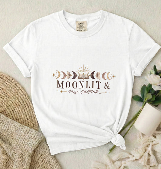 Moon Phases Graphic T-Shirt — "Moonlit & New Chapter" Minimalist Lunar Tee