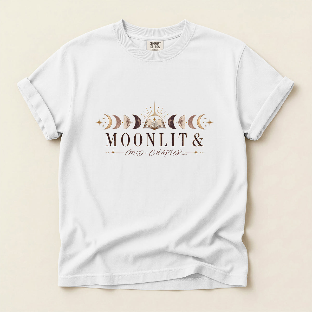 Moon Phases Graphic T-Shirt — "Moonlit & New Chapter" Minimalist Lunar Tee