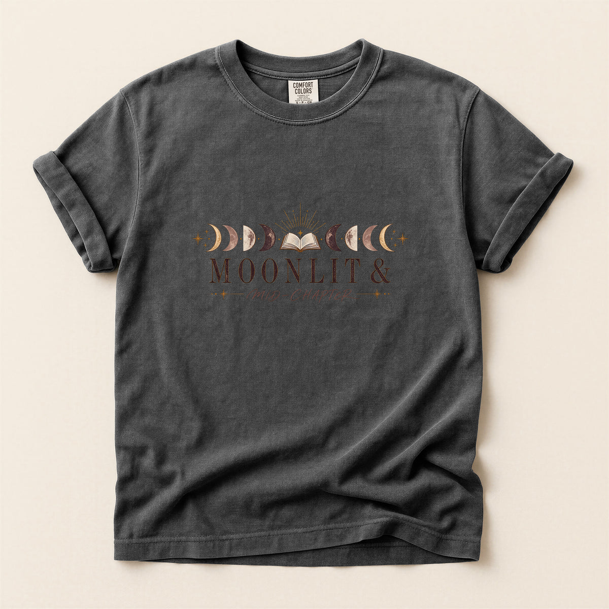 Moon Phases Graphic T-Shirt — "Moonlit & New Chapter" Minimalist Lunar Tee