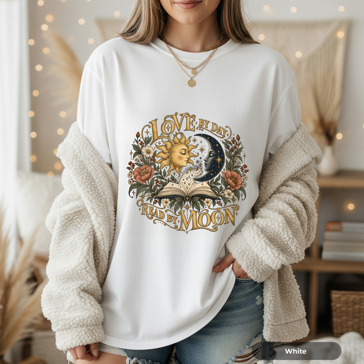 Love By Day Read By Moon T-Shirt — Sun & Moon Floral Graphic Tee
