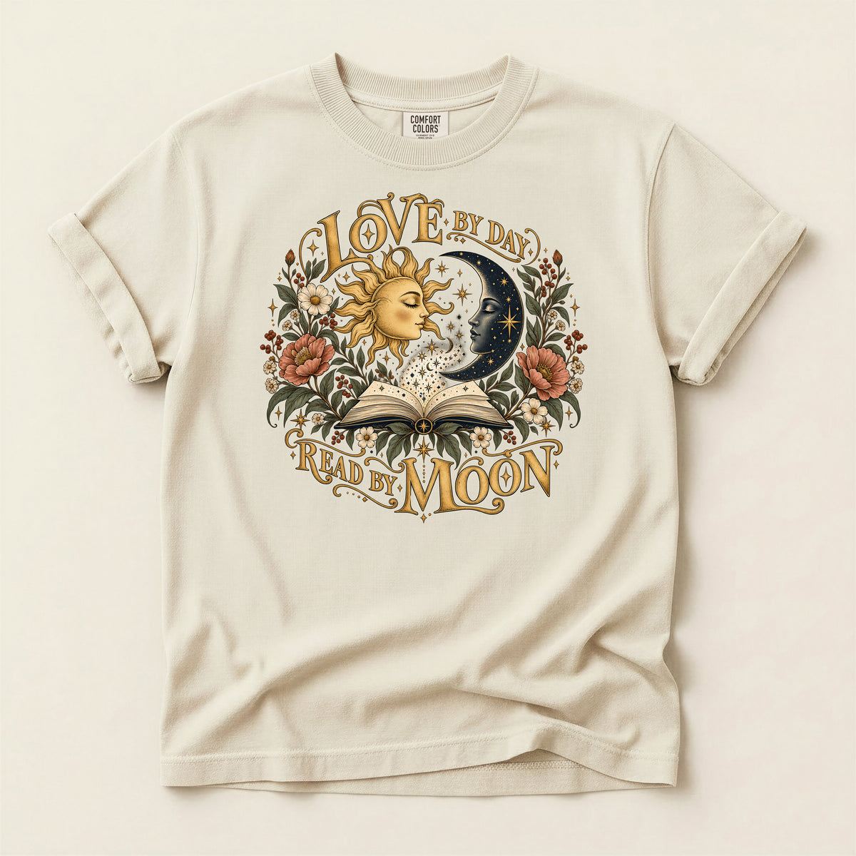 Love By Day Read By Moon T-Shirt — Sun & Moon Floral Graphic Tee