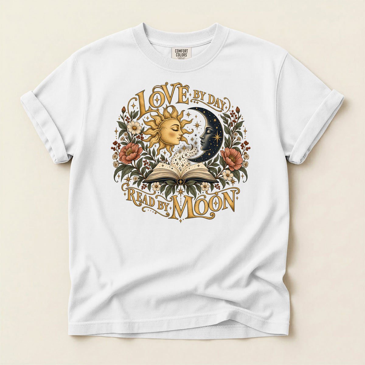 Love By Day Read By Moon T-Shirt — Sun & Moon Floral Graphic Tee