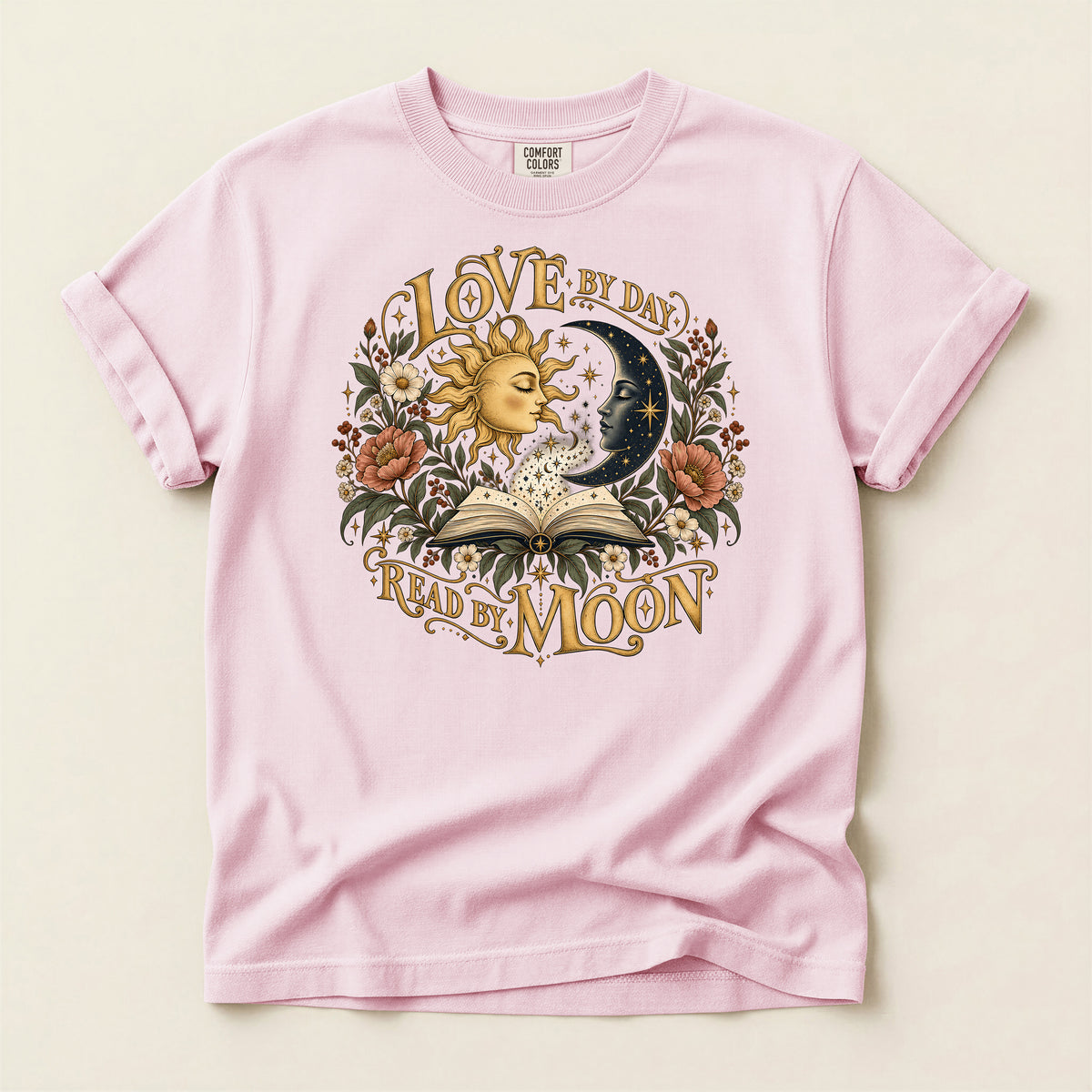 Love By Day Read By Moon T-Shirt — Sun & Moon Floral Graphic Tee