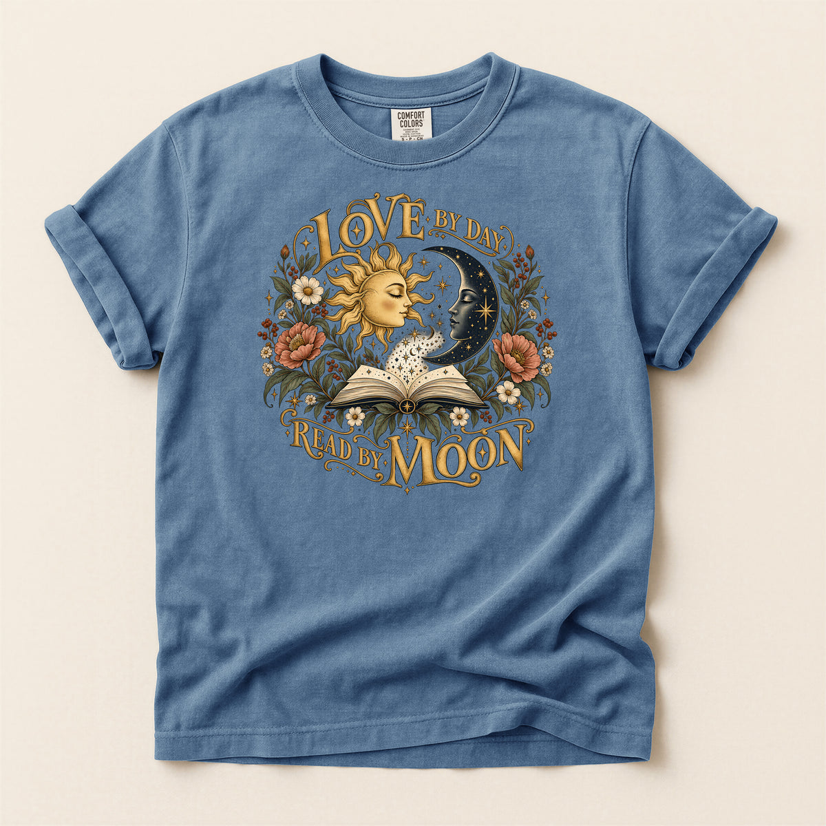 Love By Day Read By Moon T-Shirt — Sun & Moon Floral Graphic Tee