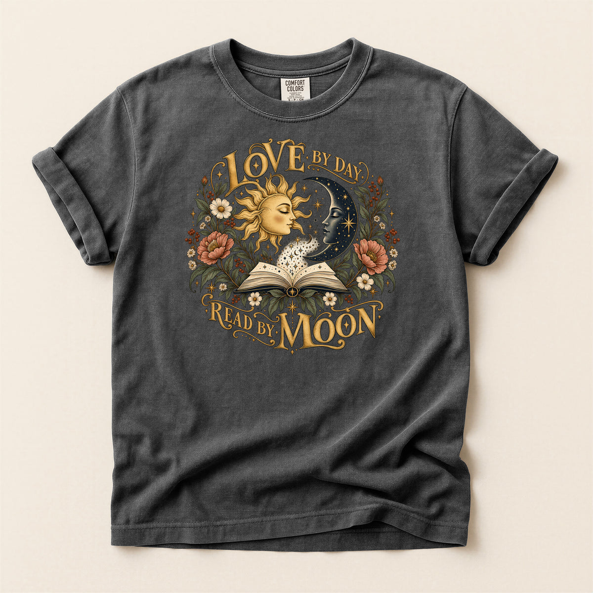 Love By Day Read By Moon T-Shirt — Sun & Moon Floral Graphic Tee