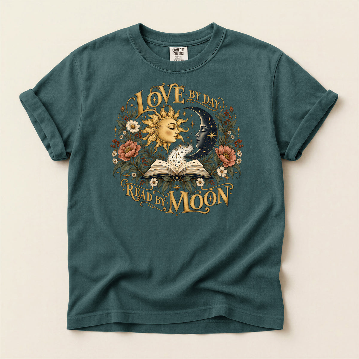 Love By Day Read By Moon T-Shirt — Sun & Moon Floral Graphic Tee