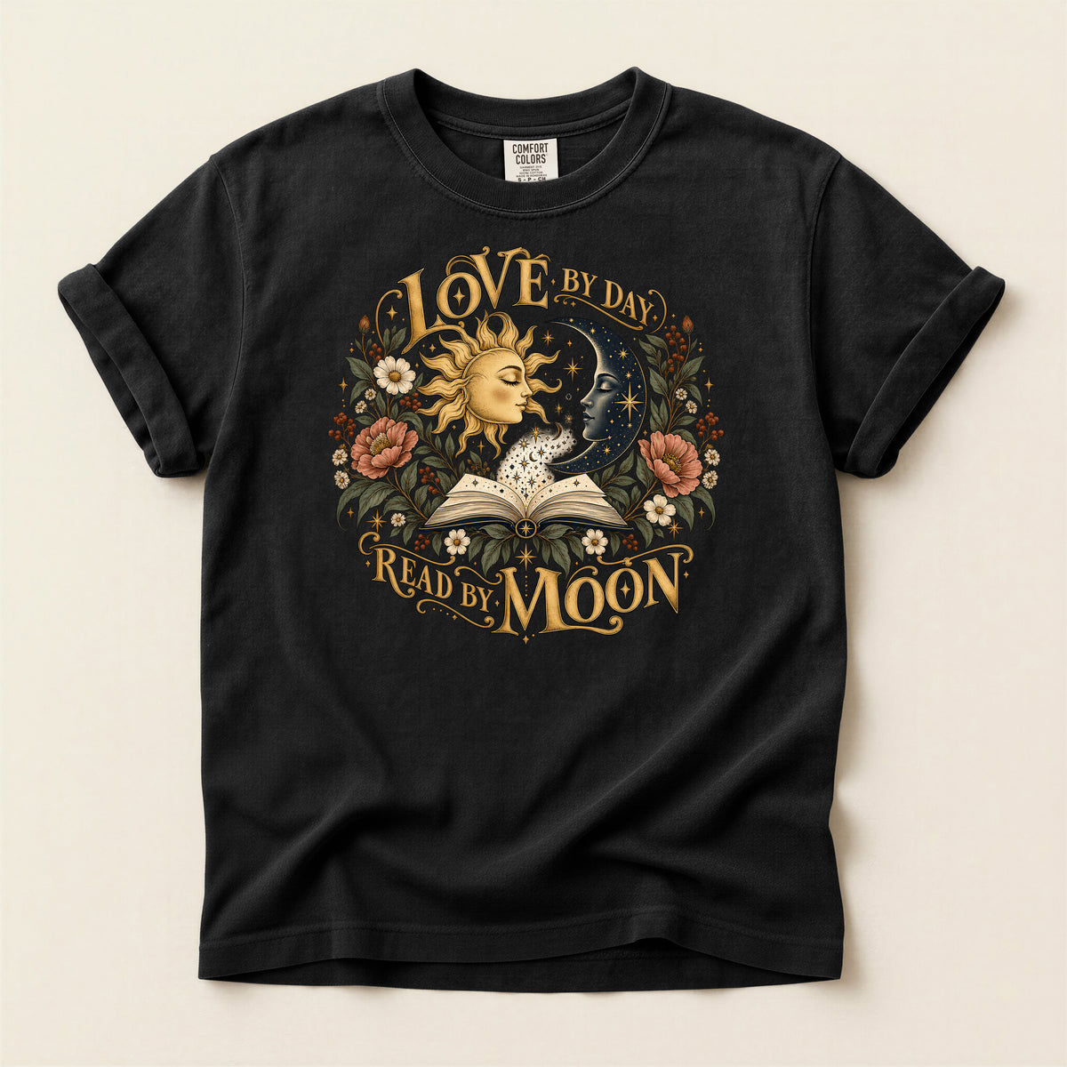 Love By Day Read By Moon T-Shirt — Sun & Moon Floral Graphic Tee