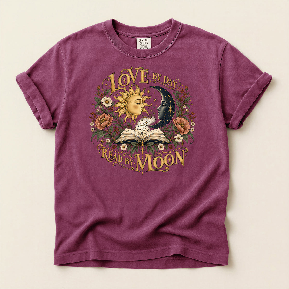 Love By Day Read By Moon T-Shirt — Sun & Moon Floral Graphic Tee