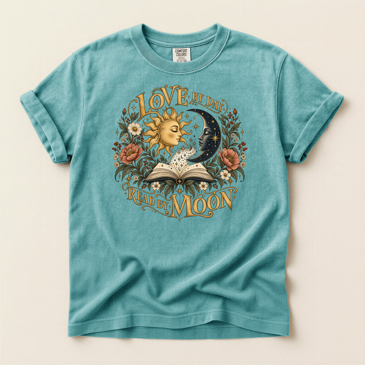 Love By Day Read By Moon T-Shirt — Sun & Moon Floral Graphic Tee