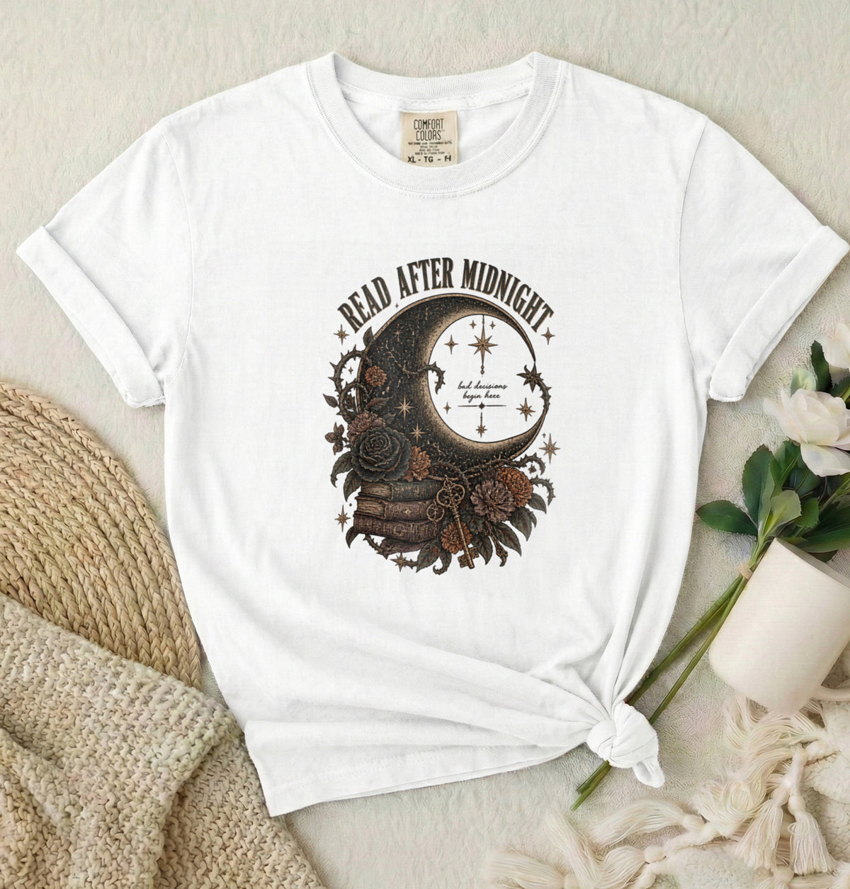 Read After Midnight Gothic Moon and Roses T-Shirt
