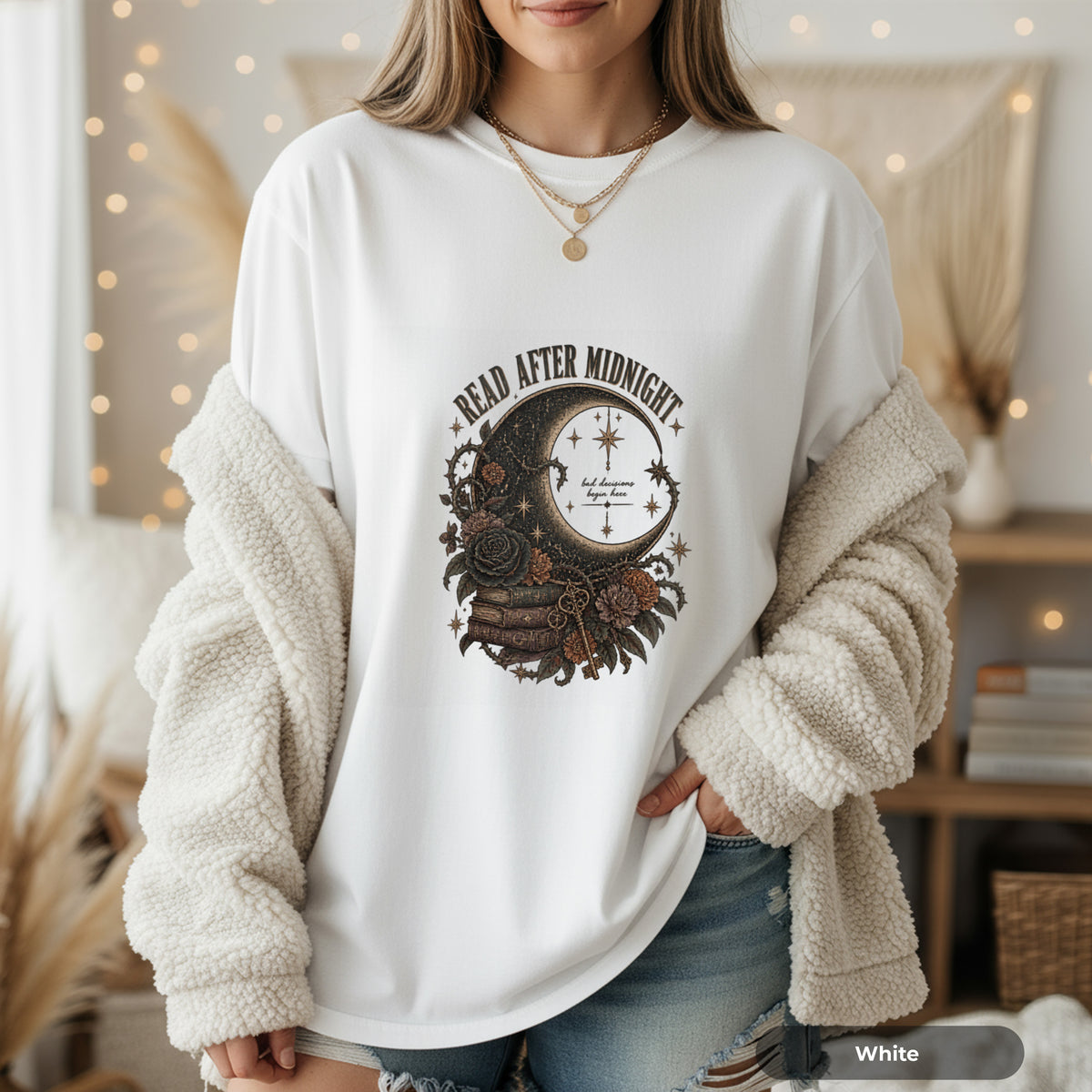 Read After Midnight Gothic Moon and Roses T-Shirt