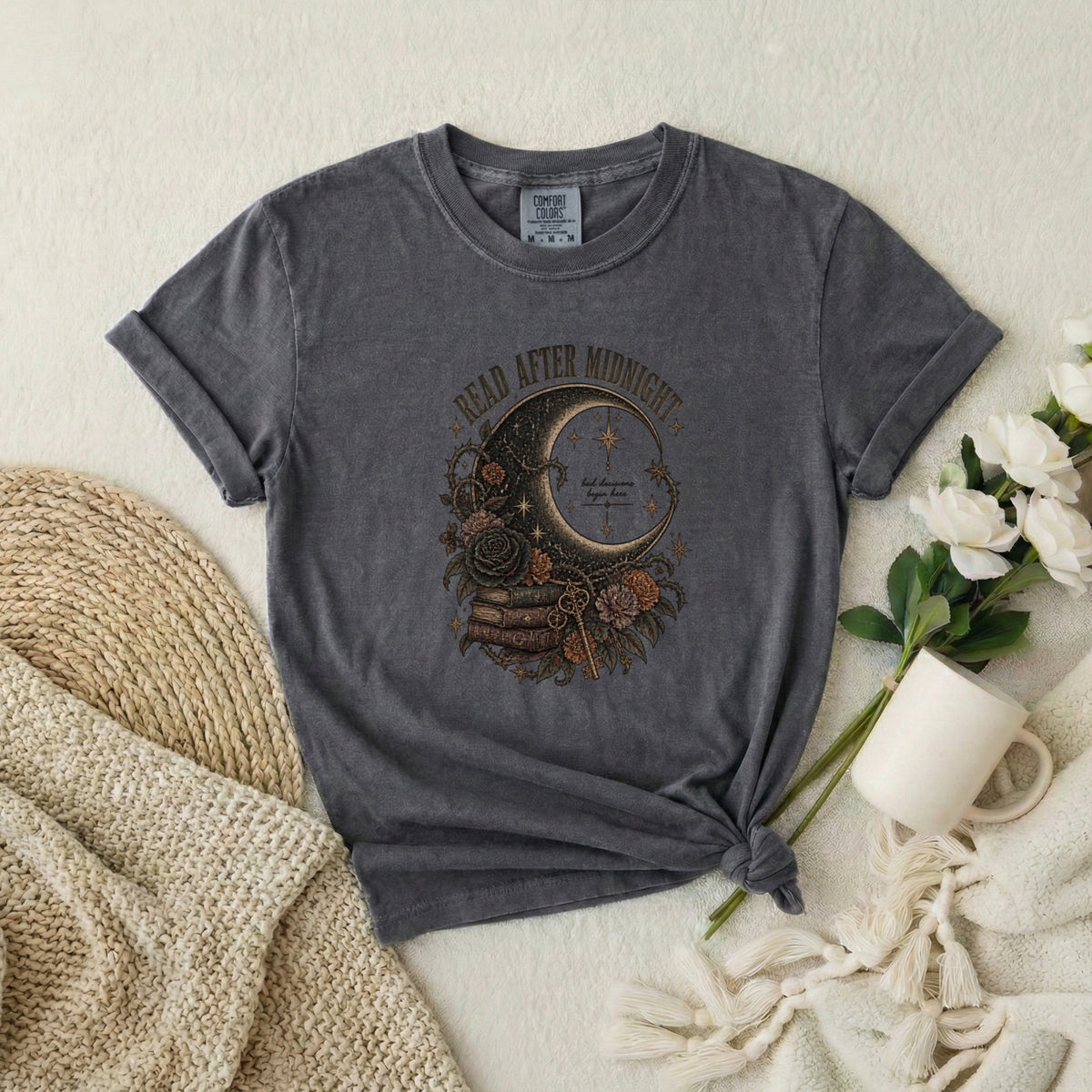 Read After Midnight Gothic Moon and Roses T-Shirt