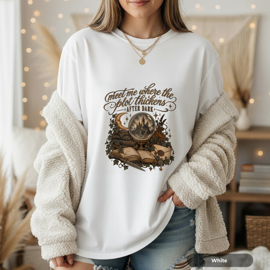 Meet Me Where the Plot Thickens T-Shirt – Cottagecore Nature Design