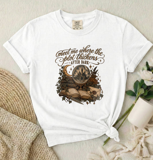 Meet Me Where the Plot Thickens T-Shirt – Cottagecore Nature Design