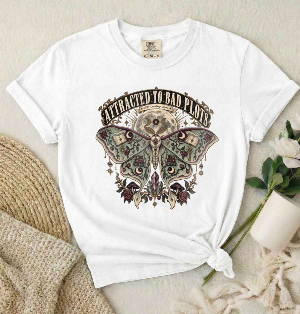 Attracted to Bad Plots Moth Graphic T-Shirt