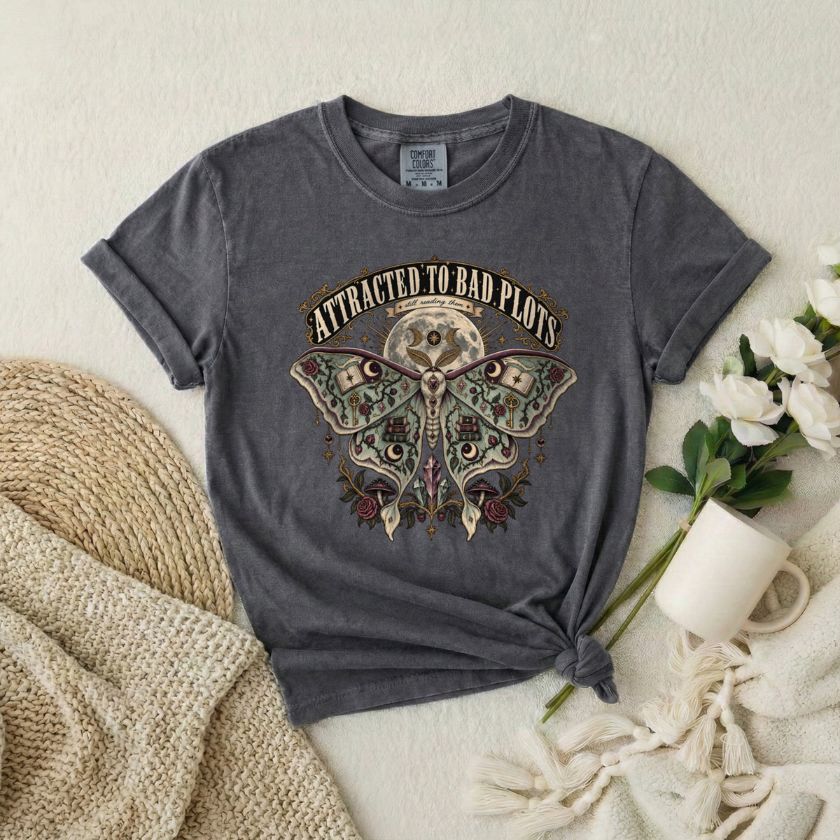 Attracted to Bad Plots Moth Graphic T-Shirt