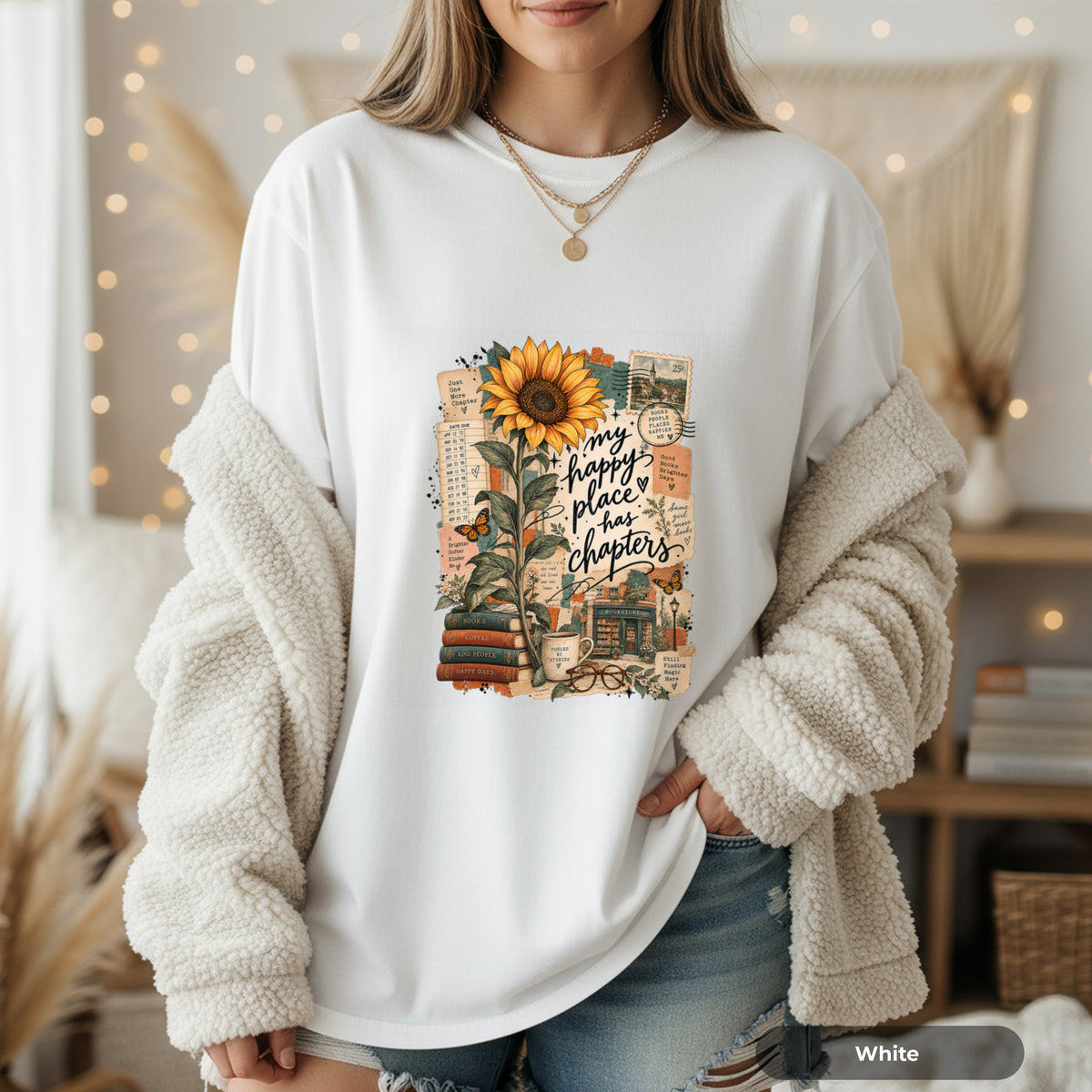 Happy Place T-Shirt – Inspirational Sunflower Book Lover Design